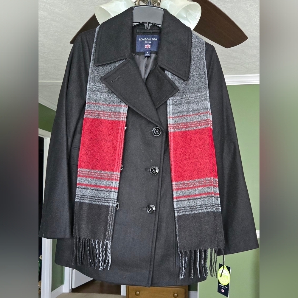 London Fog - Double Breasted Peacoat With Scarf #1091 - Picture 3 of 7